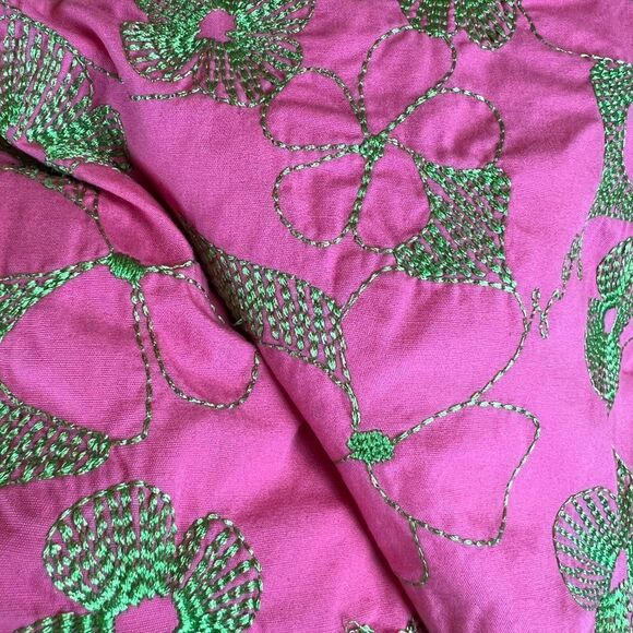 LILLY PULITZER cotton pink embroidered floral green lined skirt size 4 - Picture 2 of 5